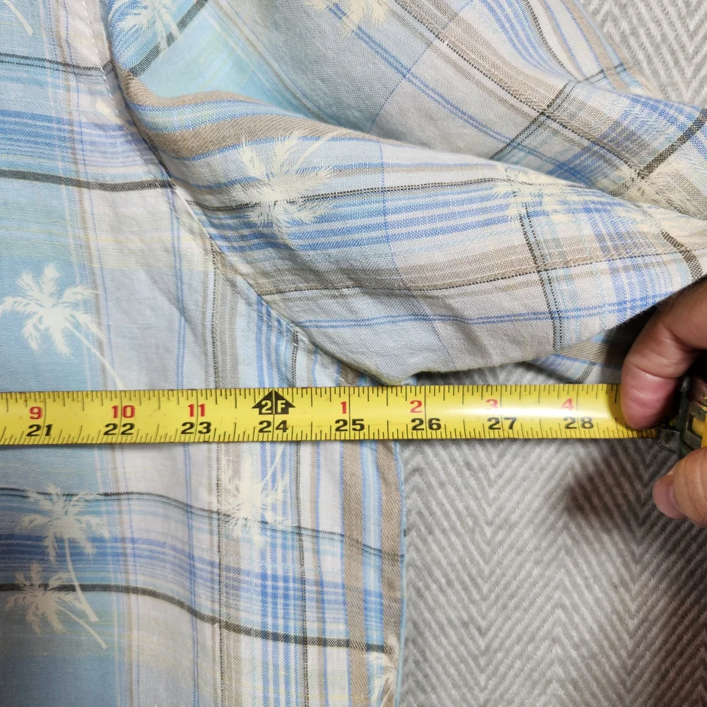 Caribbean Blue Plaid Palm Trees Men's XL Button Down Shirt - Picture 8 of 8